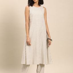anayna Women Striped Regular Pure Cotton Kurta with Trousers-41