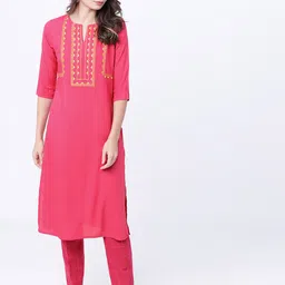 Vishudh Women Pink Yoke Design Regular Kurta with Trousers-picture-43