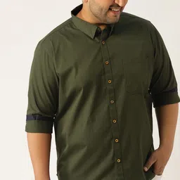 Sztori Plus Size Men Olive Green Regular Fit Solid Casual Shirt-image-20