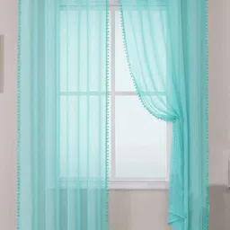 URBAN SPACE Turquoise Blue Set of 2 Sheer Window Curtain-image-36