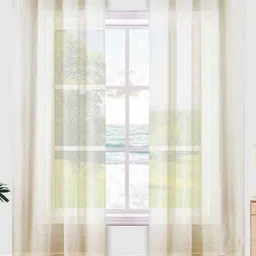 URBAN SPACE Set Of 2 Cream-Coloured Sheer Window Curtain-18
