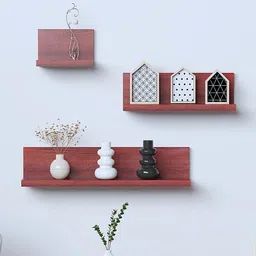 RANDOM Coffee Brown 3 Pieces Wood Basic Wall Shelves-3