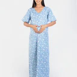 Mylo Floral Printed Pure Cotton Maternity Nightdress-21