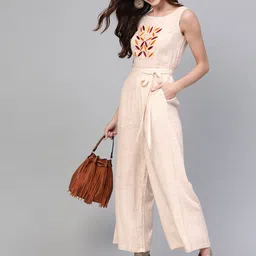 Pannkh Women Off-White & Beige Printed Basic Jumpsuit-43