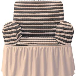 Cortina Beige Striped 1 Seater Sofa Cover With Skirt-image-57