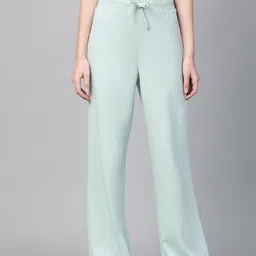 SASSAFRAS Women Mint Green Solid Wide Leg Track Pants-image-24