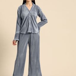 WoowZerz Women Pleated Shirt with Palazzos-image-46