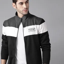The Roadster Lifestyle Co Men Black & Charcoal Grey Colourblocked Sweatshirt-image-40