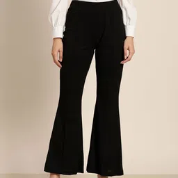 Marie Claire Women Black Solid Flared Pleated Bootcut Trousers-picture-39