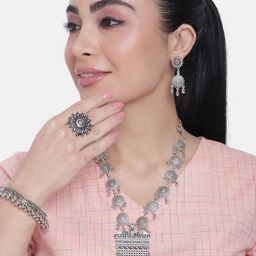AITIHYA Silver-Plated Oxidised Jewellery Set-image-19