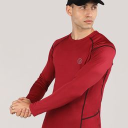 Chkokko Men Maroon Solid Round Neck Sports T-shirt-image-78