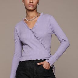 The Roadster Lifestyle Co. Ribbed Wrap Top With Tie-up &  Lettuce Edges-image-63
