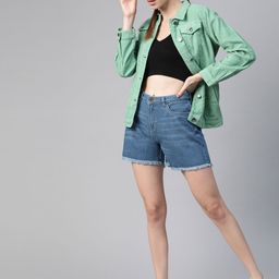 Roadster Women Blue Loose Fit Mid-Rise Denim Shorts-image-52