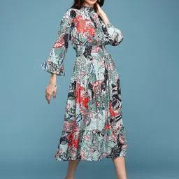 SHOWOFF Multicoloured Floral A-Line Dress image 4