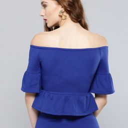 Veni Vidi Vici Women Blue Solid Crop Bardot Top image 4