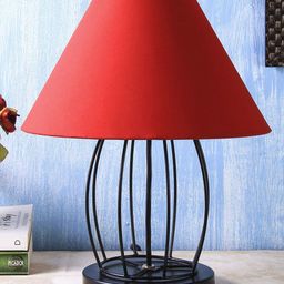Devansh Red Solid Contemporary Dholak Table Lamp image 3