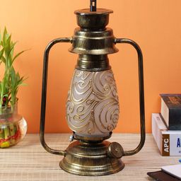 Devansh Bronze-Toned & Off-White Self Design Mosaic Table Lantern image 4