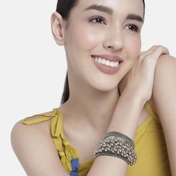 LAIDA Women Oxidised Silver-Plated Cuff Bracelet-image-34