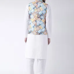 Hangup Men White & Multicoloured Solid Kurta with Pyjamas and Nehru Jacket image 3