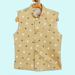 YK Boys Beige Colored Motif Printed Nehru Jacket-29