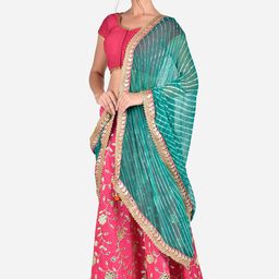 Dupatta Bazaar Green & White Leheriya Patterned Gotta Patti Dupatta image 2