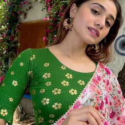 Bindigasm's Advi Floral Printed Round Neck Saree Blouse-image-99