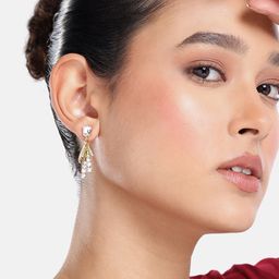 DressBerry Stone Studded Contemporary Drop Earrings-image-3