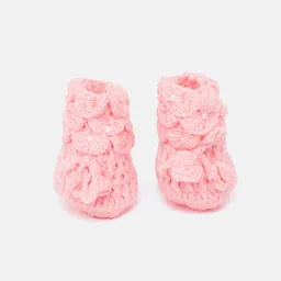 CHUTPUT Kids Set of 2 Peach-Coloured & Red Crochet Booties image 4