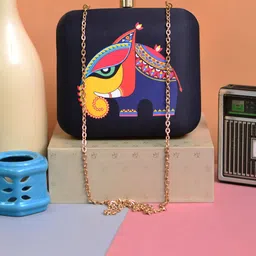 ARTKLIM Black & Blue Elephant Printed Box Clutch-31
