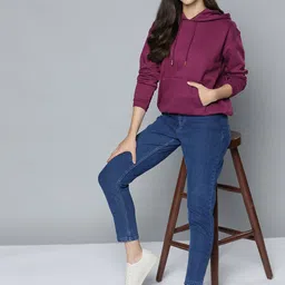 Chemistry Women Purple Solid Hooded Sweatshirt-image-85