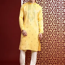 MANQ Men Tribal Embroidered Thread Work Kurta-image-28