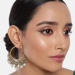 I Jewels Gold Plated & Grey Circular Hoop Earrings-42