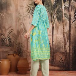 Sangria Ethnic Motifs Print Cinched Waist Flared Sleeves Kurta image 4