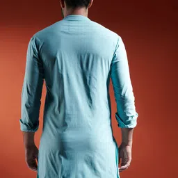 MR BUTTON Men Blue Pure Cotton Kurta with Trouser image 3