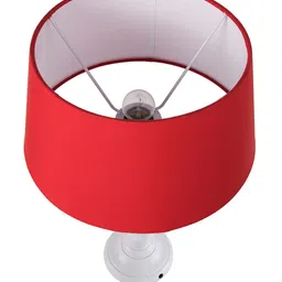 Homesake White & Red Solid Handcrafted Bedside Table Lamp with Shade image 4