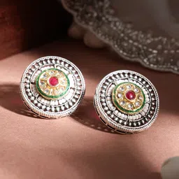 Rubans 22KT Silver-Plated Circular Oxidized Studs Earrings-41