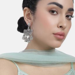 LAIDA Silver-Plated Oxidised Classic Jhumkas Earrings-13
