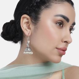 LAIDA Silver-Plated Oxidised Classic Jhumkas Earrings-57