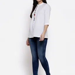 DART STUDIO White Mandarin Collar Linen Regular Top image 5