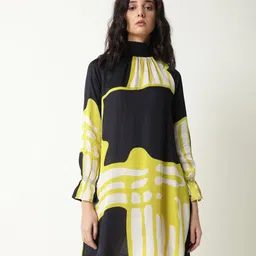 RAREISM Black & Yellow Abstract Printed Sheath Dress-image-28
