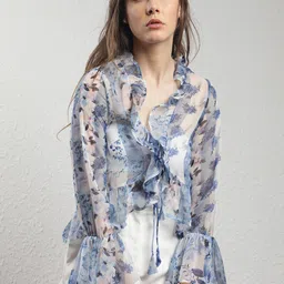 RAREISM Women Printed Asymmetric Tie-Up Shrug-43