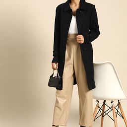 all about you Women Black Solid Longline Overcoat-picture-16