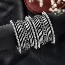 Peora Women Silver-Plated 18Pcs Metal Bangles Set-24