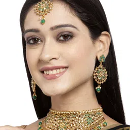 ANIKAS CREATION Gold-Plated & Green Artificial Stones Enamelled Jewellery Set-20
