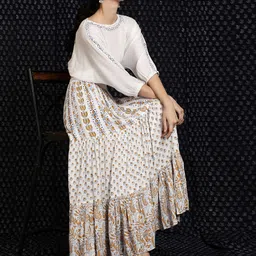 AKS Floral Printed Flared Maxi Skirt-image-73