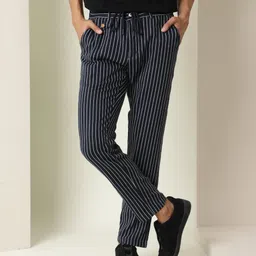 RARE RABBIT Men Striped Mid Rise Cotton Slim Fit Trousers-image-45
