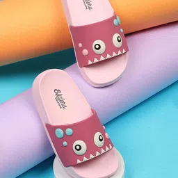 WELCOME Girls Pink Self Design Sliders Flip Flops-image-22
