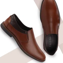 FAUSTO Men Tan Brown Solid Formal Welted Slip-Ons-image-66