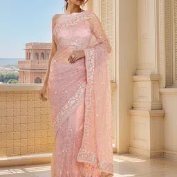 Soch Purple & Blue Floral Embroidered Net Saree-picture-32