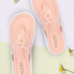 FAUSTO Women Pink Embellished T-Strap Flats-48